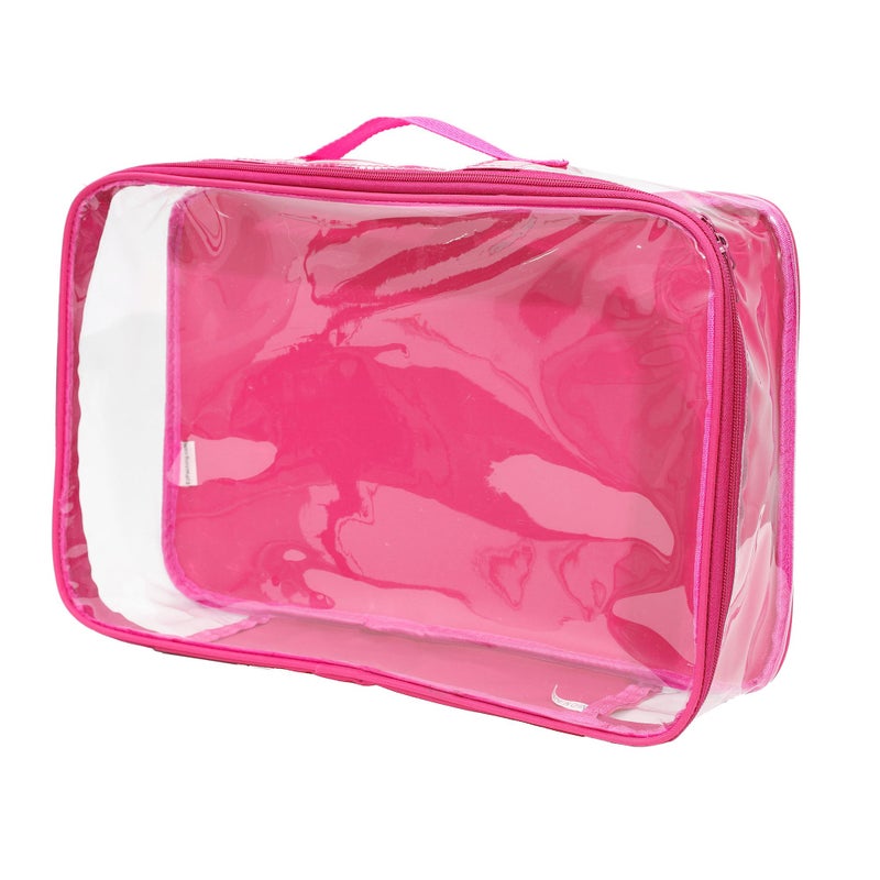 EzPacking Large Clear Travel Packing Cube/See-Through PVC Organizer for Suitcase/Multipurpose Pouch w/Handle/Dress Shirts, Pants, Cashmere, Sweaters & Seasonal Linen Storage Protection (Pink) - Image 1